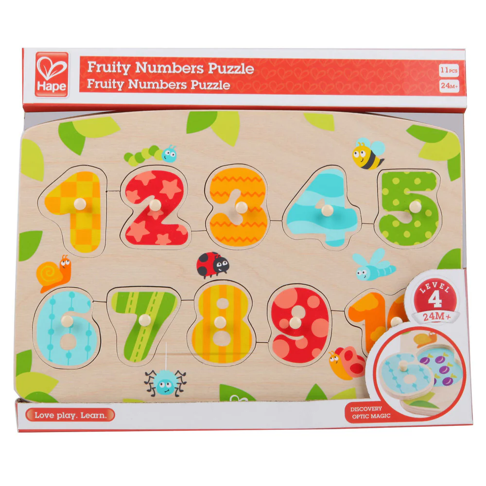 Hape Fruity Numbers 11pc Wooden Peg Puzzle - Colorful Educational Toy - Image 2