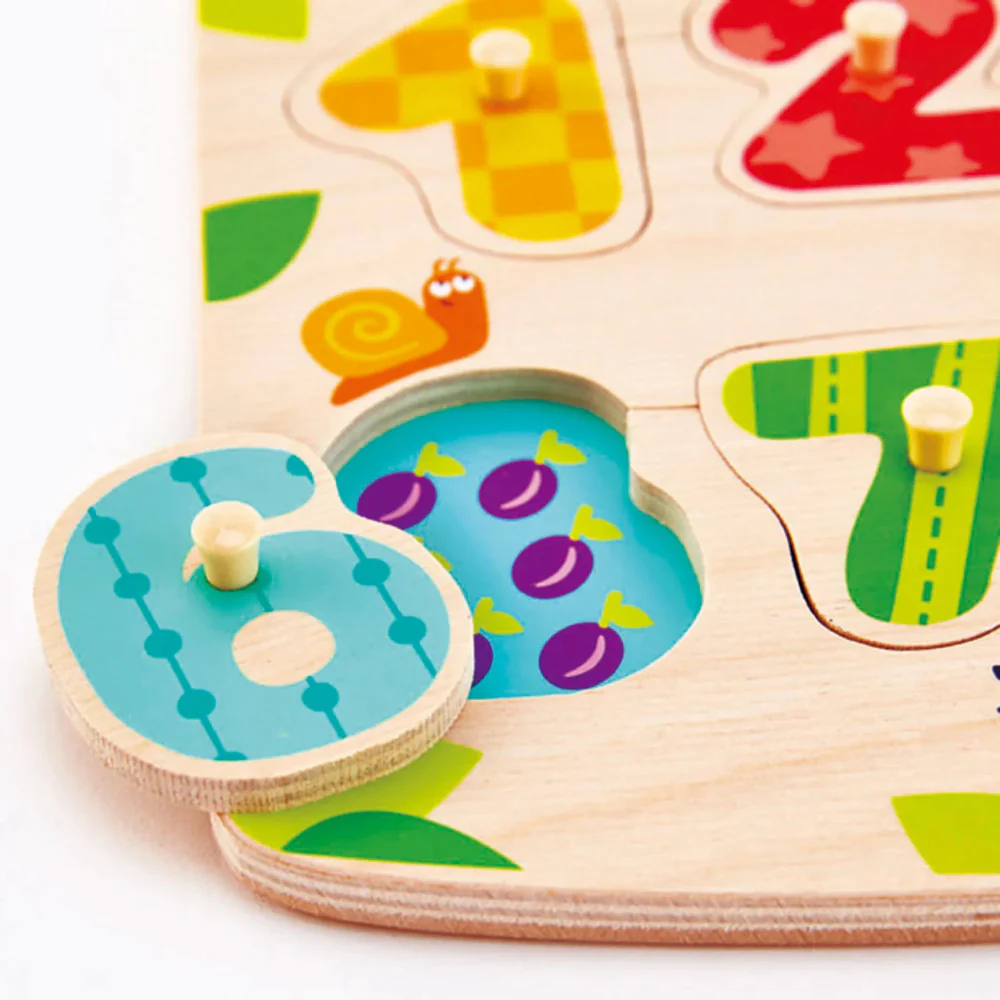 Hape Fruity Numbers 11pc Wooden Peg Puzzle - Colorful Educational Toy - Image 3