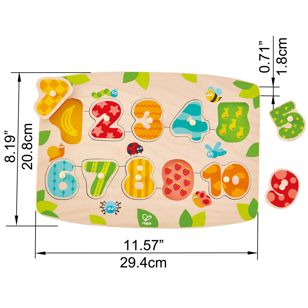 Hape Fruity Numbers 11pc Wooden Peg Puzzle - Colorful Educational Toy - Image 4