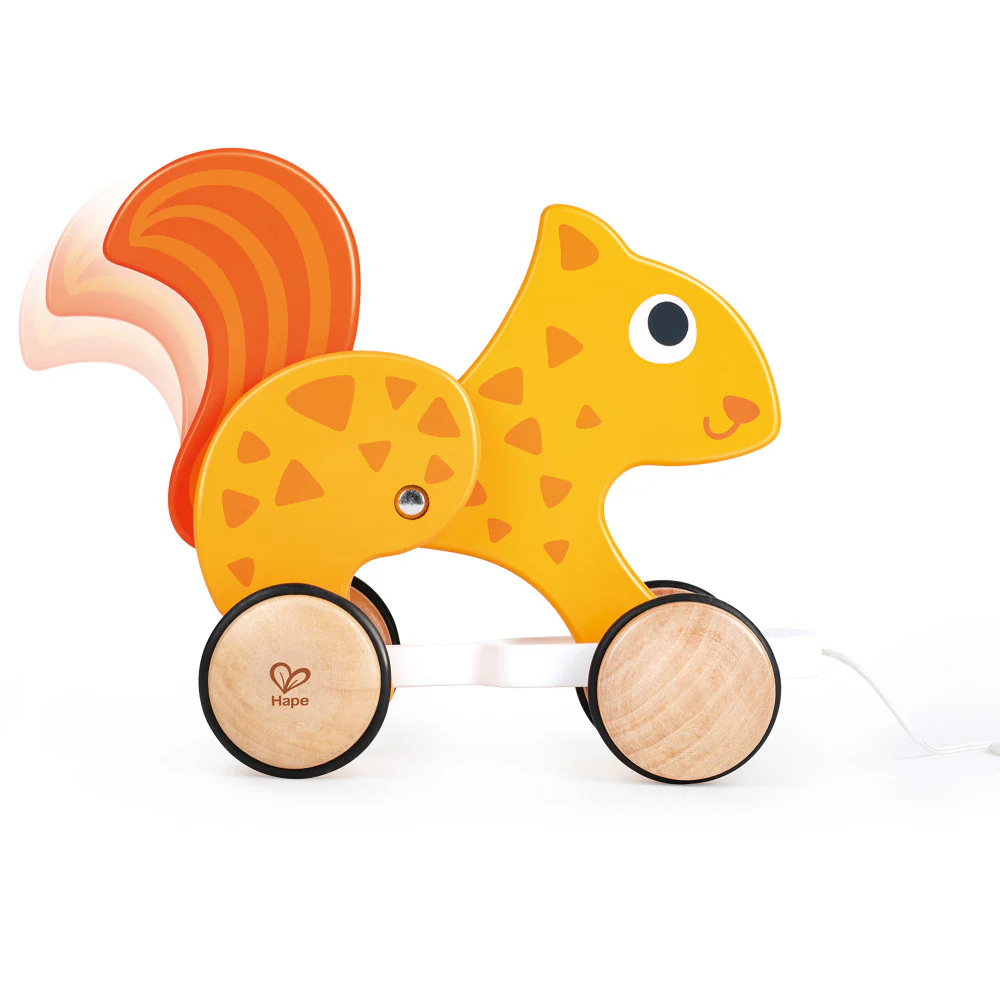 Hape Orange Wooden Squirrel Pull Along Toy - Image 3