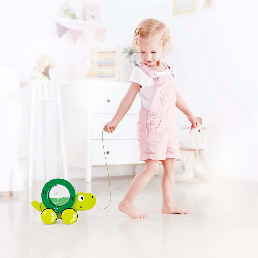 Hape Pull-Along Tito - Green Wooden Turtle with Swirling Water Shell - Image 3
