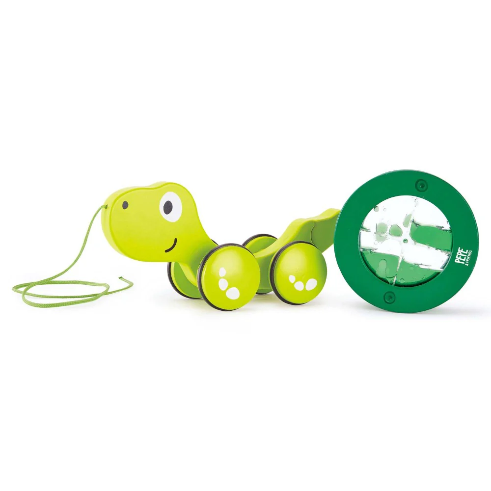 Hape Pull-Along Tito - Green Wooden Turtle with Swirling Water Shell - Image 4