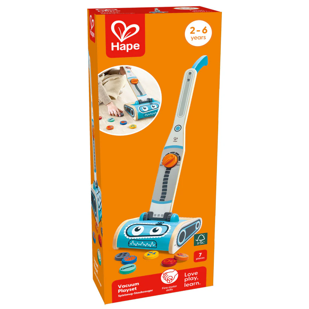 Hape Robot Vacuum Clean Up Playset - Whimsical Blue Wooden Toy - Image 3