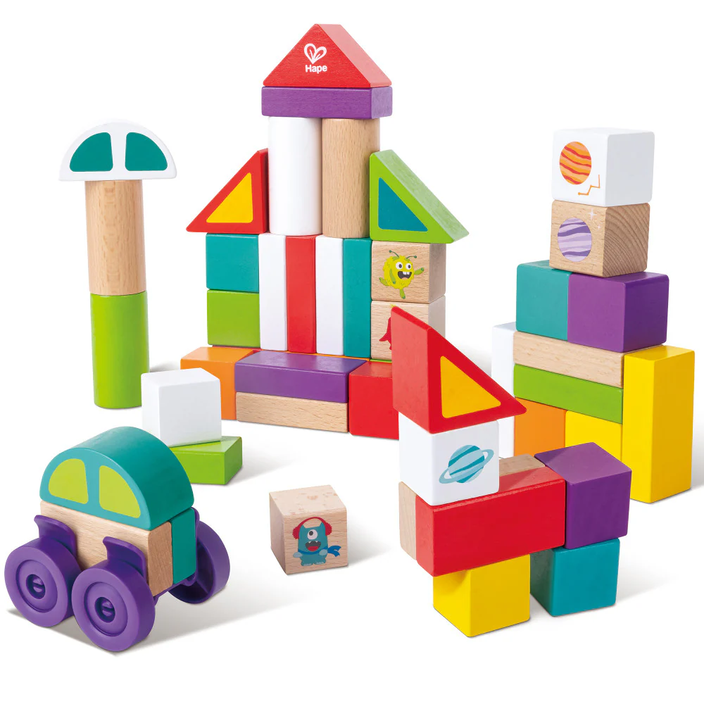 Hape Space Monster 54-Piece Wooden Block Set - Colorful and Creative Shapes - Image 3
