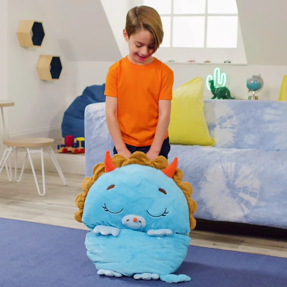 Happy Nappers Blue Triceratops Pillow & Sleepy Sack - 66 inch Large - Image 8
