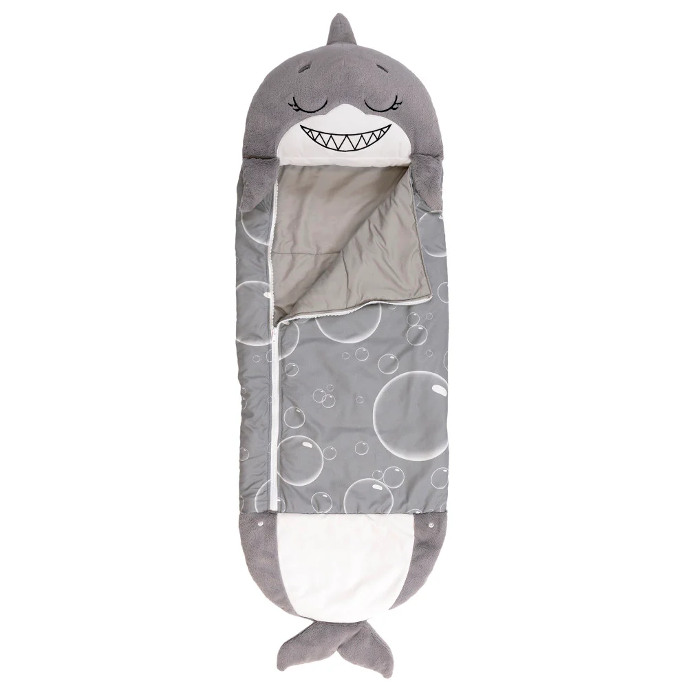 Happy Nappers Large 66 inch Grey Shark Pillow & Sleepy Sack - Kids 7+