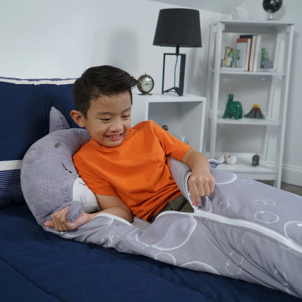 Happy Nappers Large 66 inch Grey Shark Pillow & Sleepy Sack - Kids 7+ - Image 6