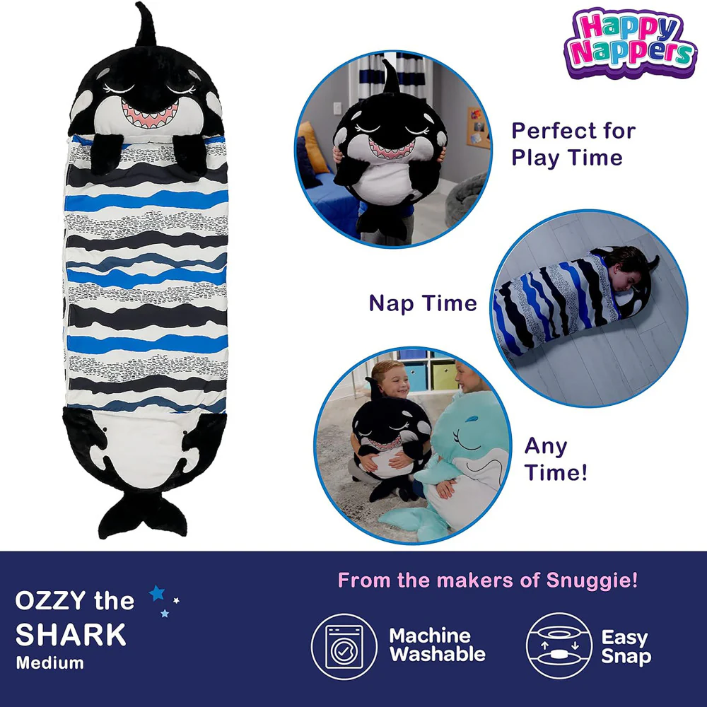 Happy Nappers 54 inch Ozzy The Black Shark 2-in-1 Plush Pillow and Sleepy Sack - Image 3