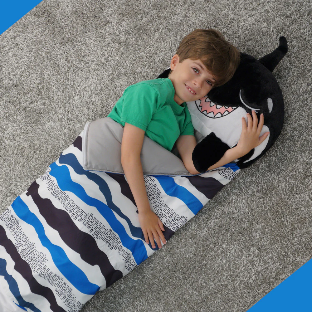 Happy Nappers 54 inch Ozzy The Black Shark 2-in-1 Plush Pillow and Sleepy Sack - Image 6
