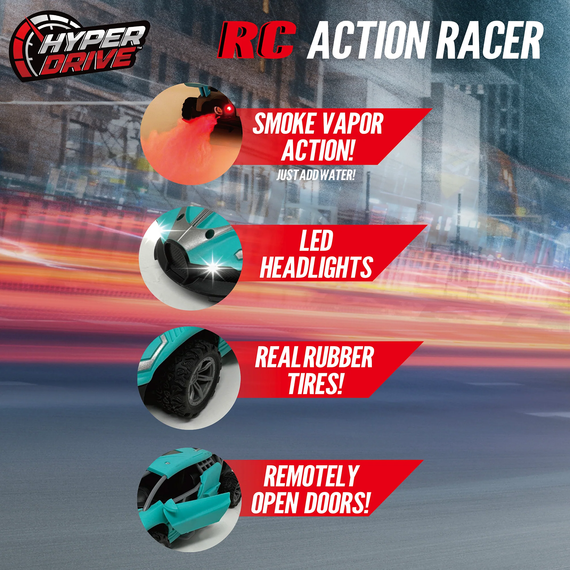 Thin Air Brands Hyper Drive RC - Teal 1:24 - Radio Control Stunt Car with Smoke Vapor - Image 3