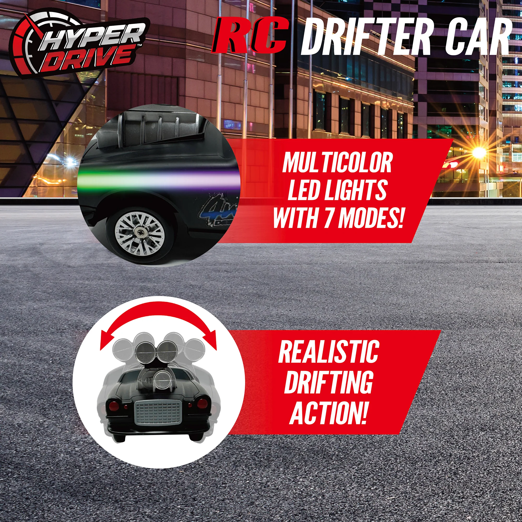 Hyper Drive RC 1:16 Scale Street Racer - Black-Green with LED Lights - Image 4