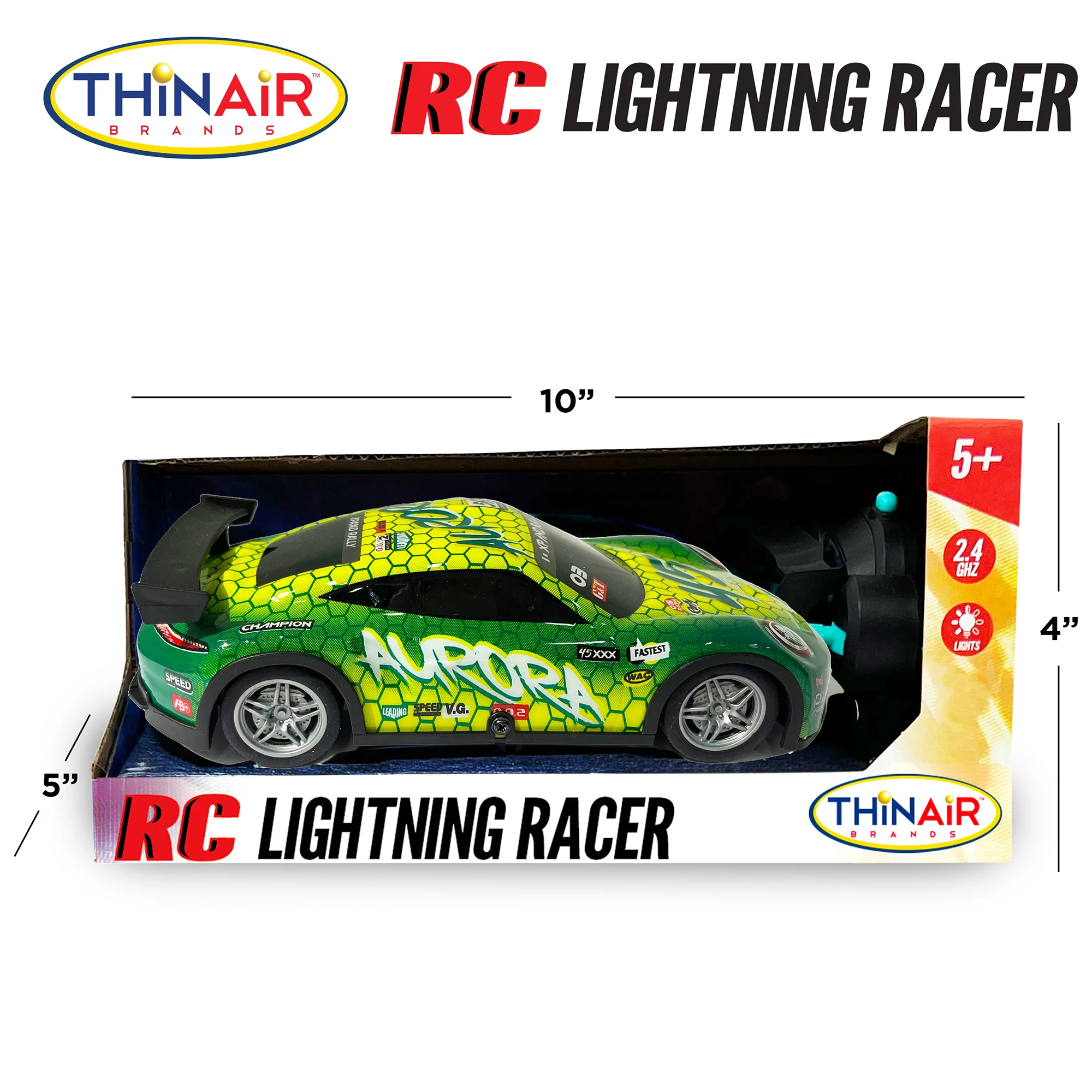 Hyper Drive RC Lightning Racer 1:40 Scale Radio Controlled Light-Up Car - Green & Yellow - Image 3