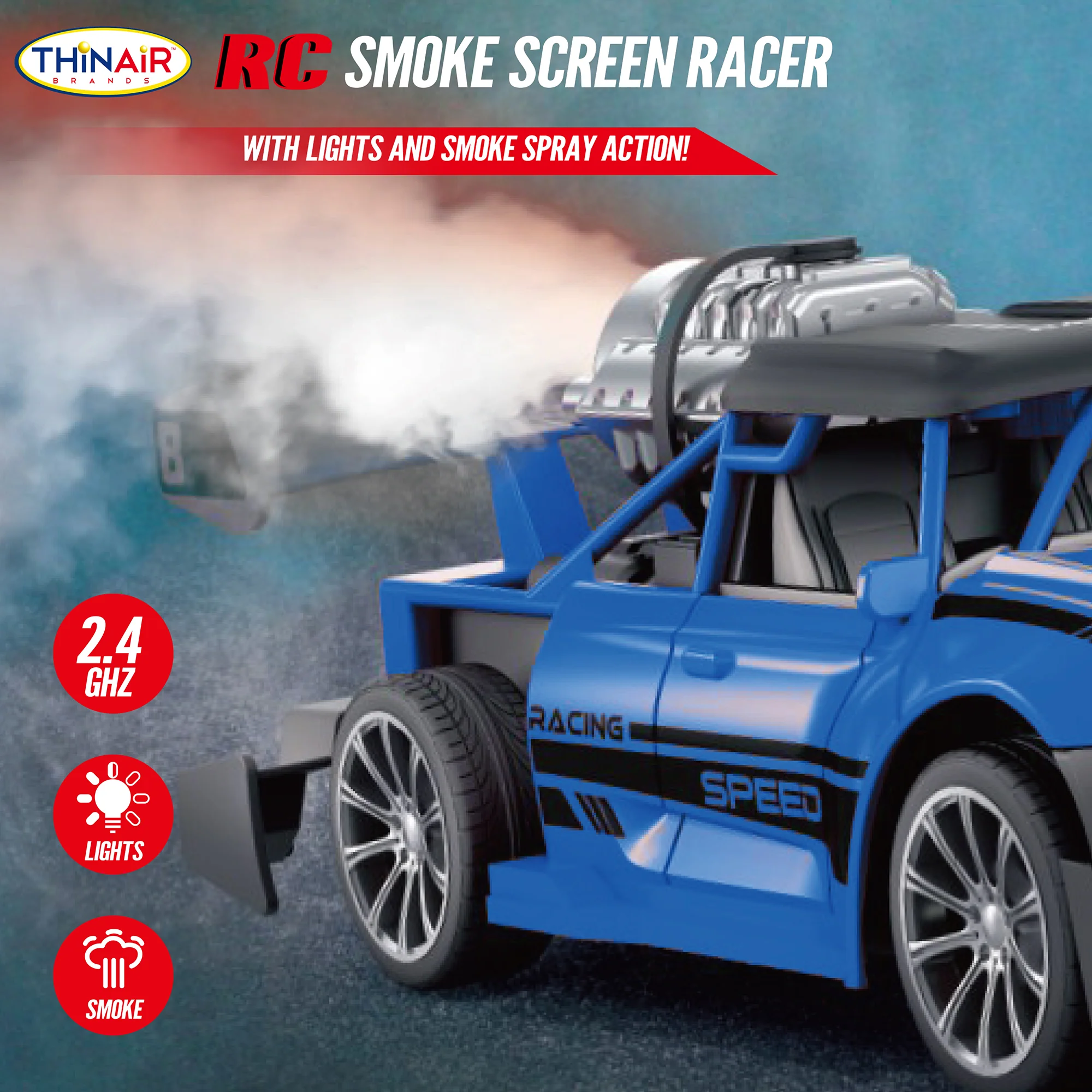 Hyper Drive RC Smoke Screen - Blue Light-Up Racer with Vapor Mist - Kids 5+ - Image 3
