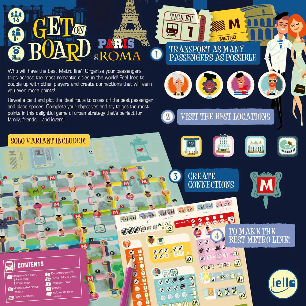 IELLO Get On Board: Paris & Rome Metro Line Strategy Board Game - Image 2