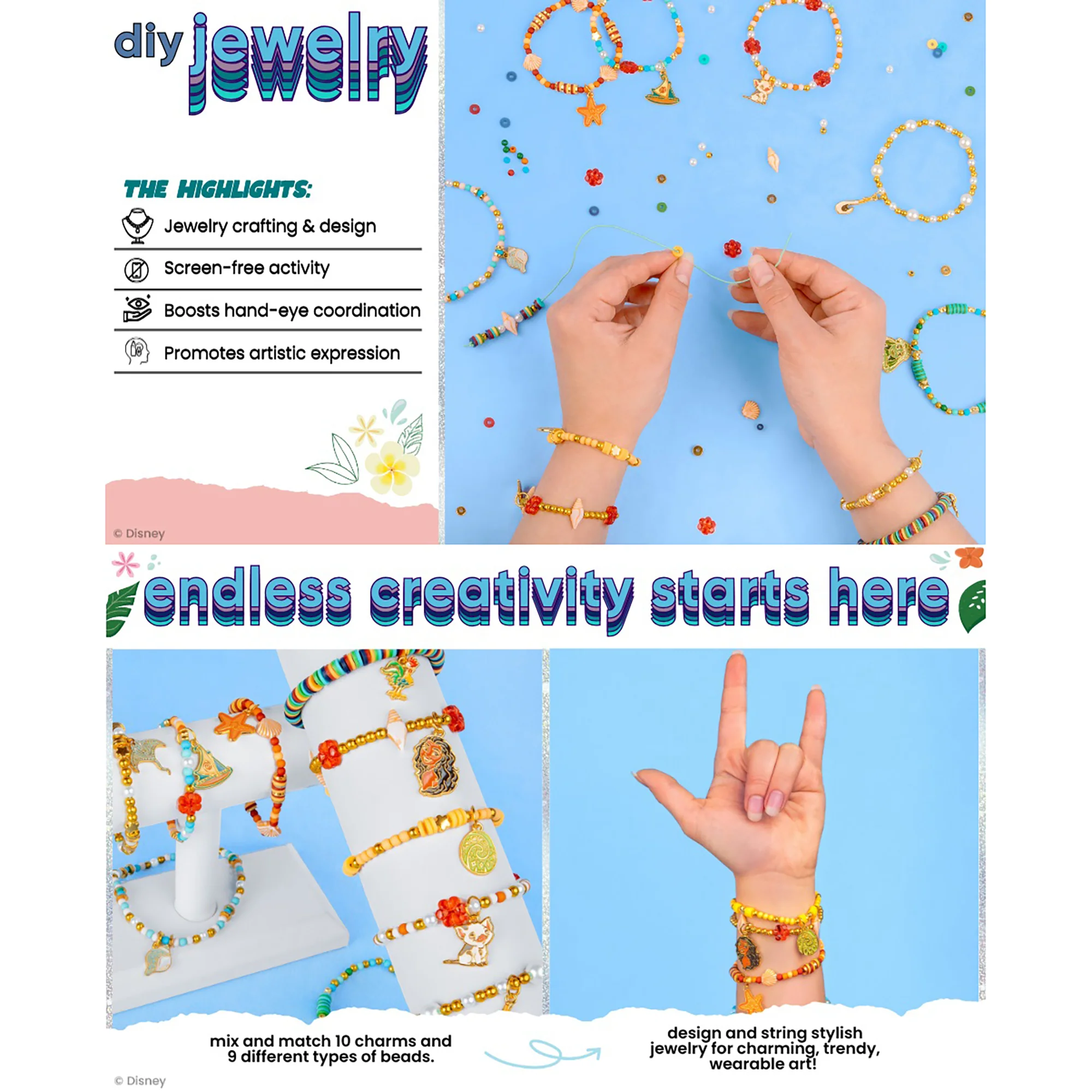 Fashion Angels Disney Moana 2 Tropical Tide Jewelry Design Kit With 10 Ocean Charms - Image 3