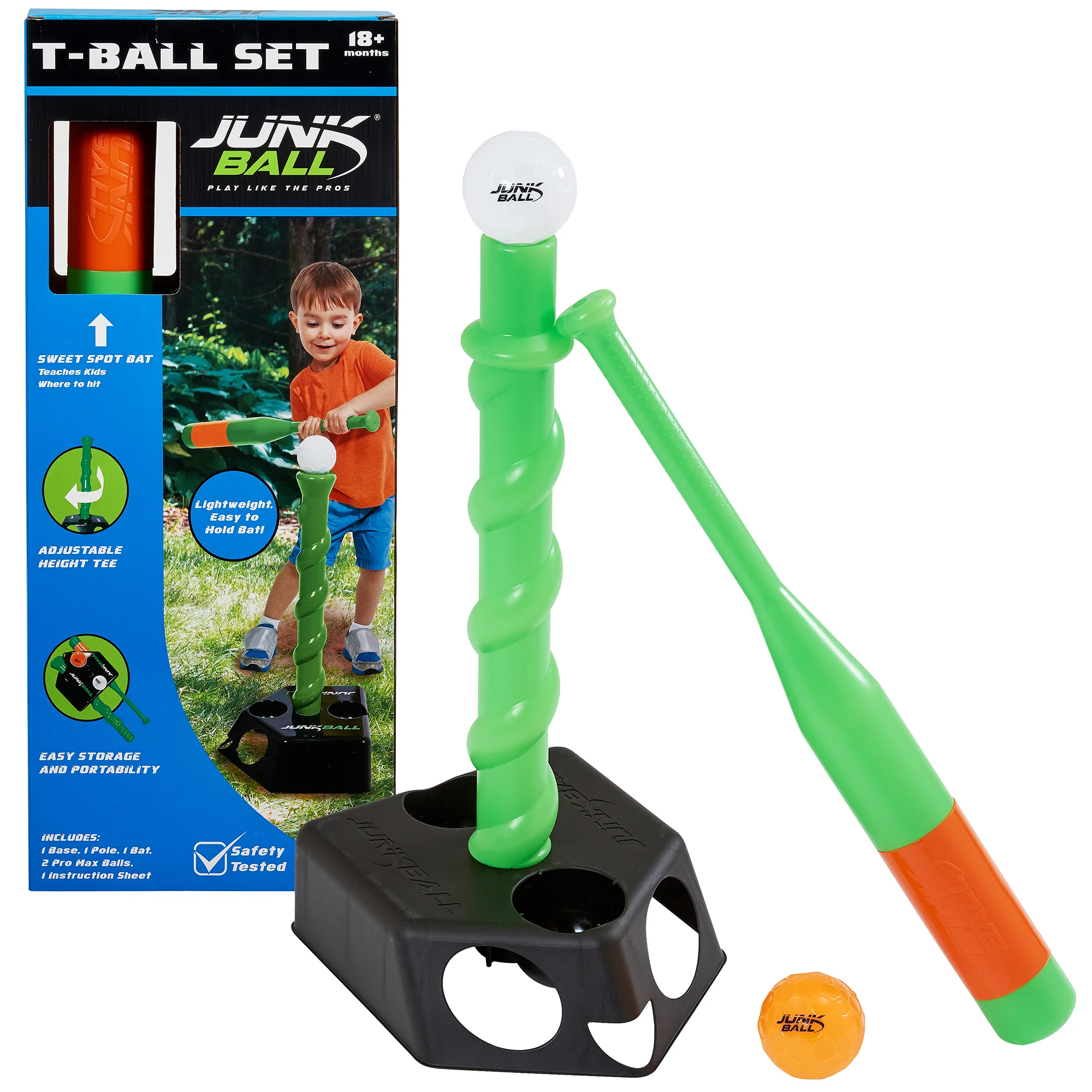 Junk Ball T-Ball Set With Adjustable Tee, Bat And 2 Balls - Image 3