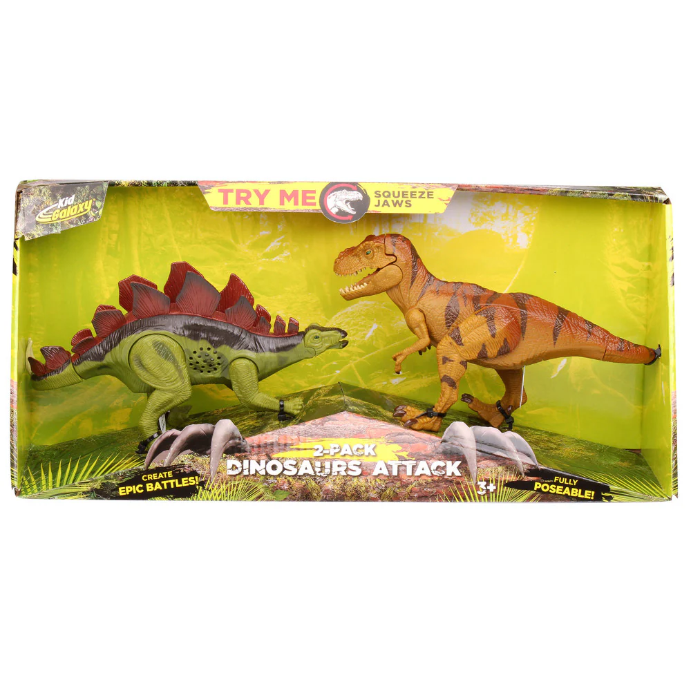 Kid Galaxy Dinosaur Attack Figures: Stegosaurus & T Rex Interactive Set