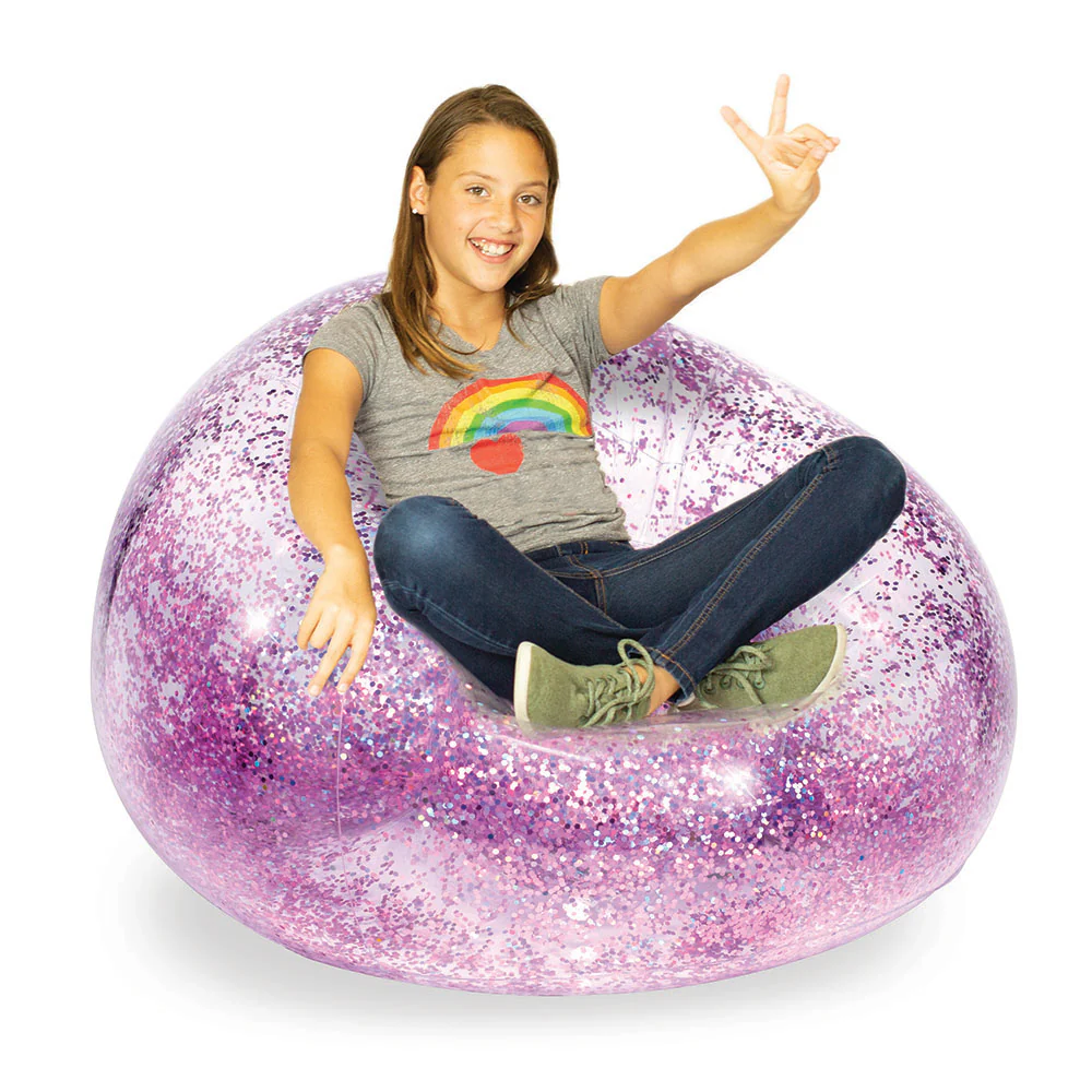 Sparkle Glitz Kids Inflatable Chair - Vibrant Pink Glitter