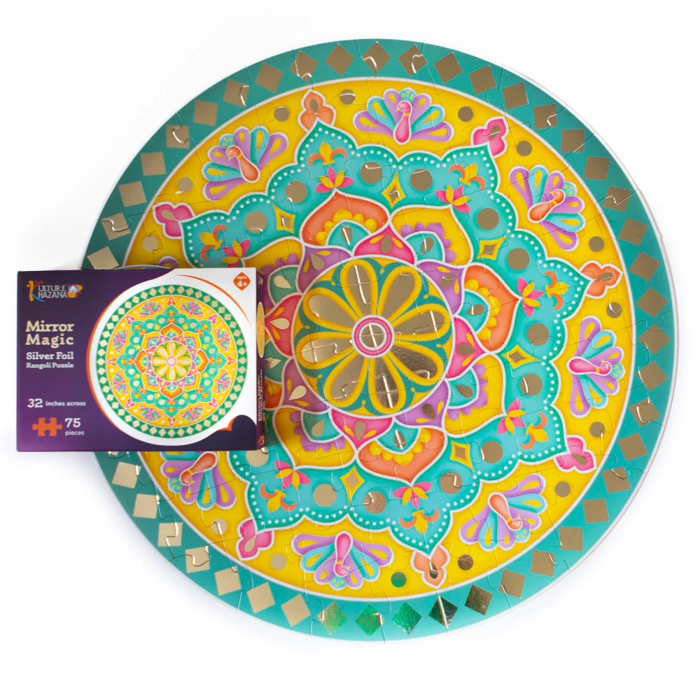 Kulture Khazana Mirror Magic Silver Foil Rangoli Floor Puzzle - 75pc - Image 2