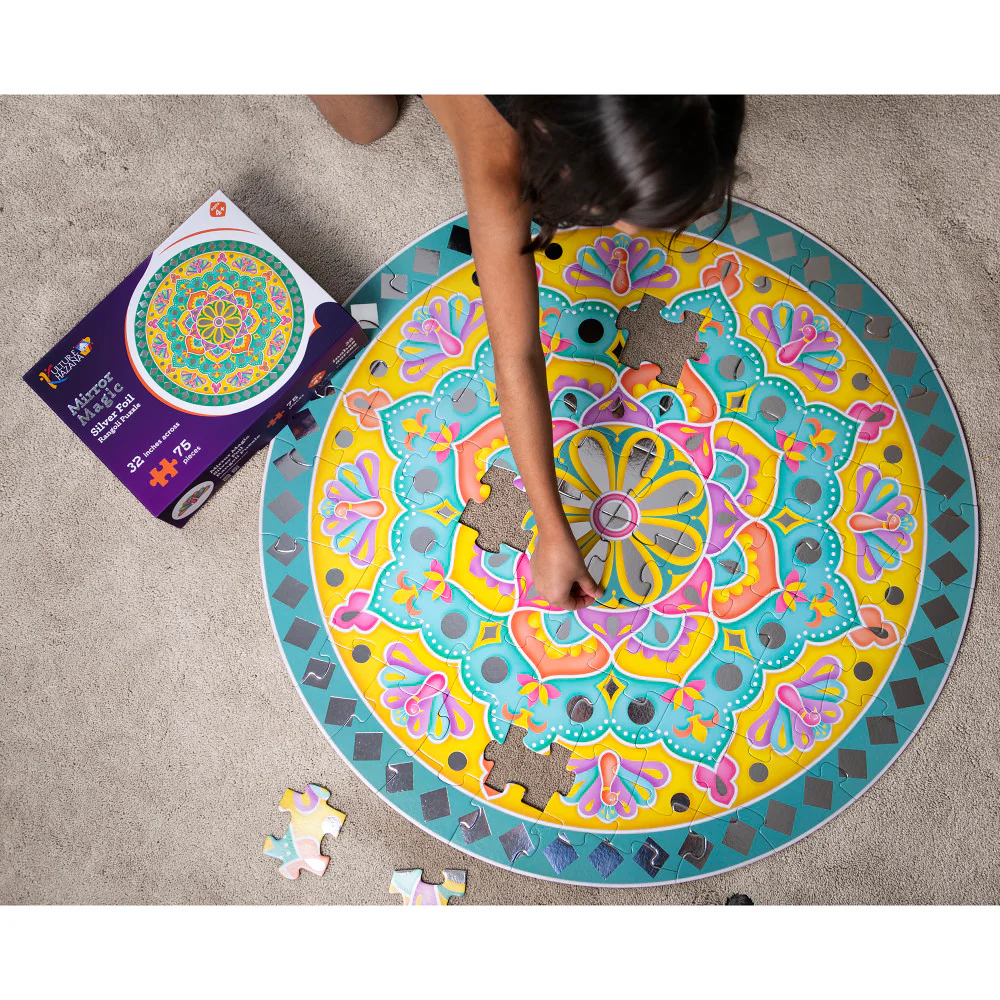 Kulture Khazana Mirror Magic Silver Foil Rangoli Floor Puzzle - 75pc - Image 4