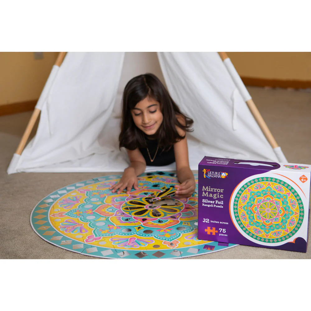 Kulture Khazana Mirror Magic Silver Foil Rangoli Floor Puzzle - 75pc - Image 7