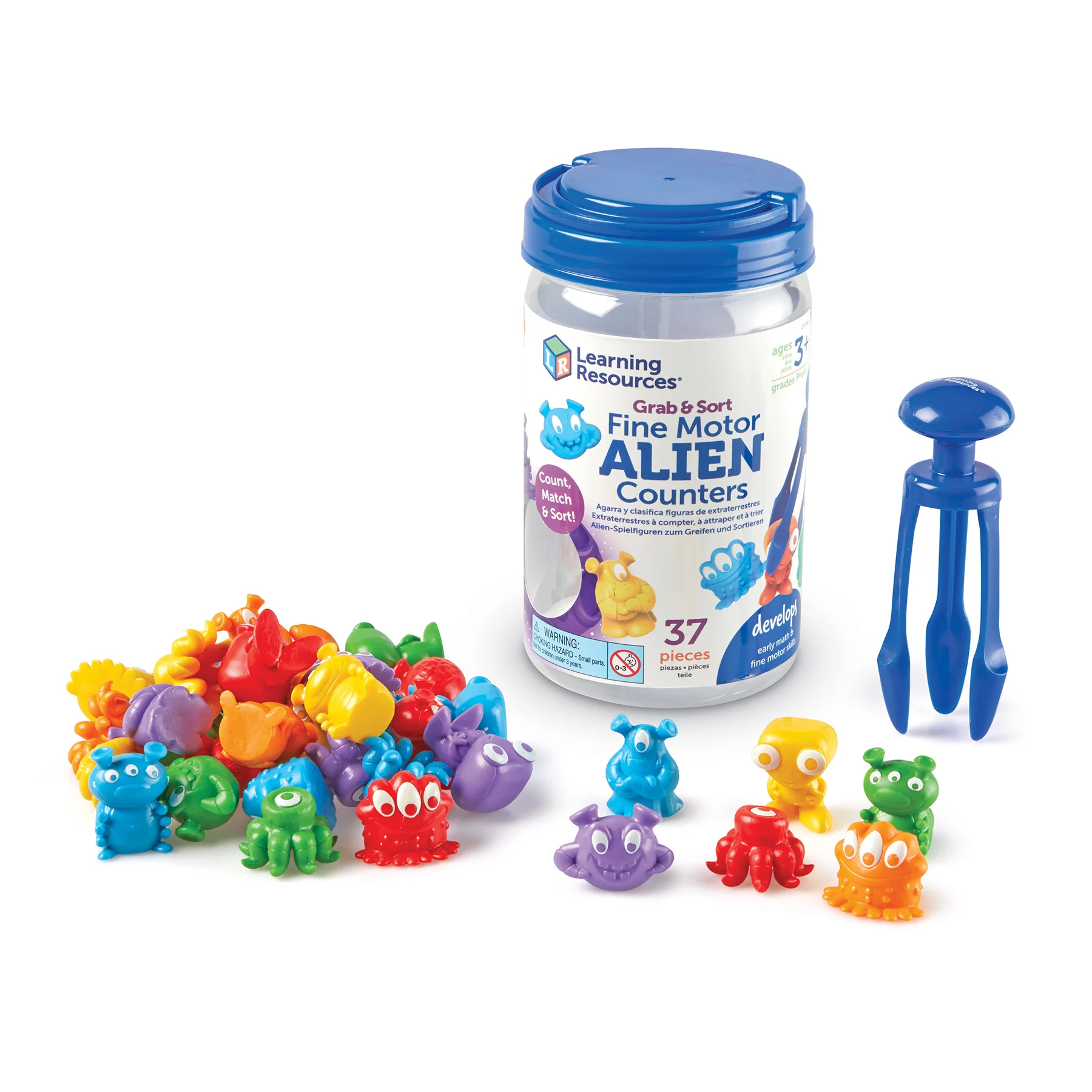 Learning Resources Grab & Sort Fine Motor Alien Counters - Galactic Shapes & Colors