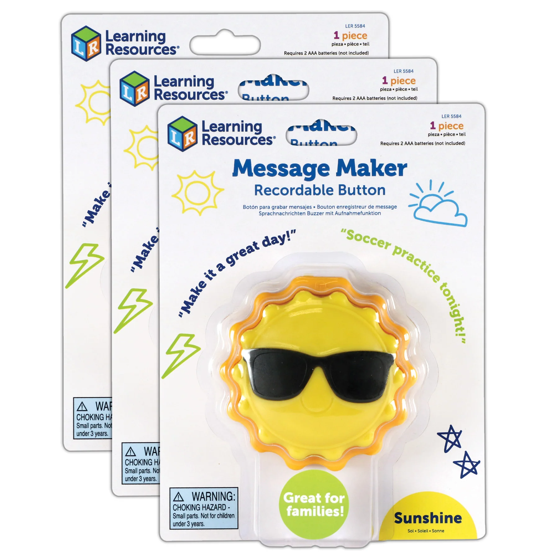 Learning Resources Sun-Shaped Recordable Message Button - Pack of 3
