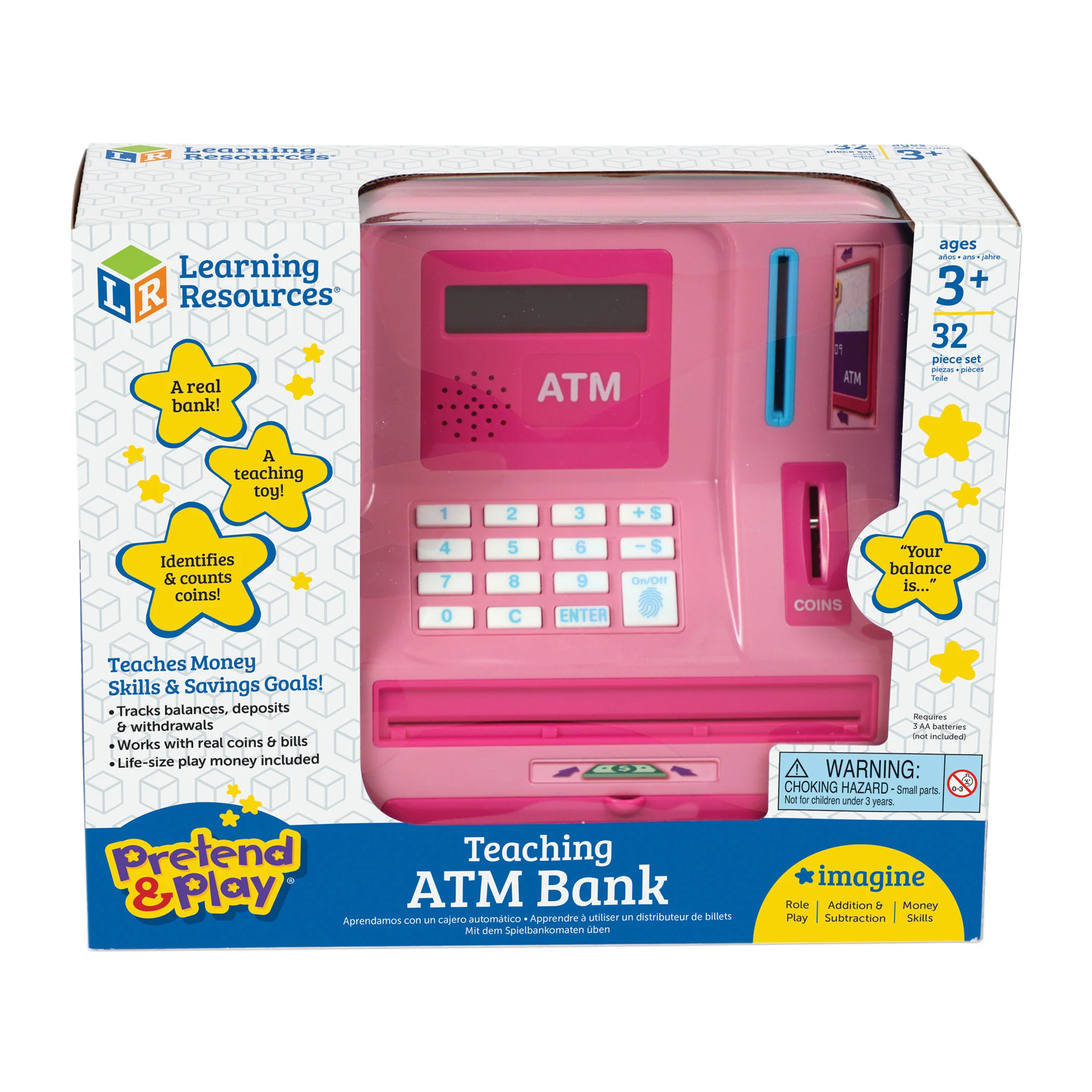 Learning Resources Pretend and Play Teaching ATM Bank, Flamingo Pink - Image 2
