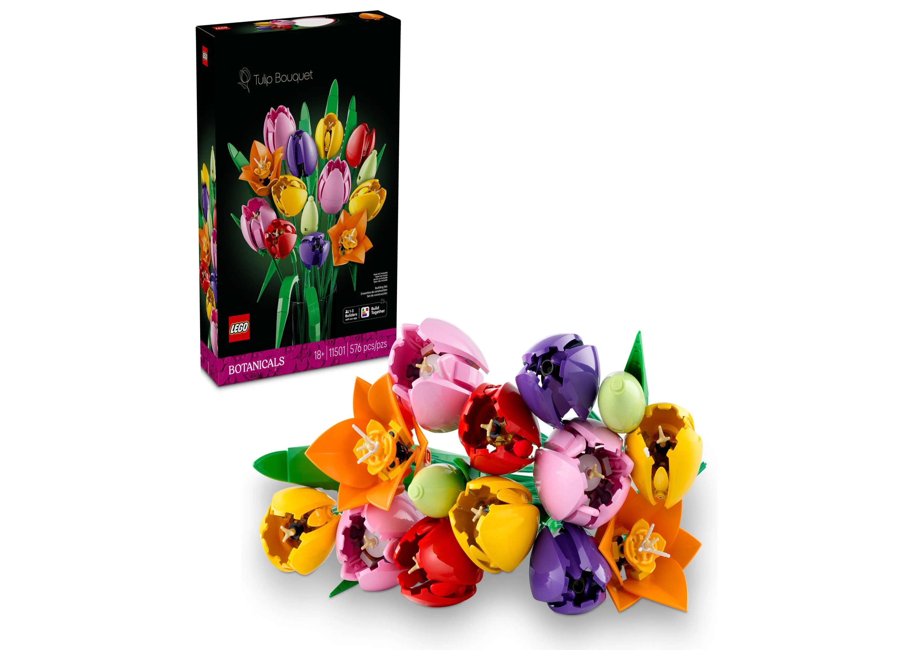 LEGO Botanicals Tulip Bouquet Flower Decor Building Kit, 576 Pieces
