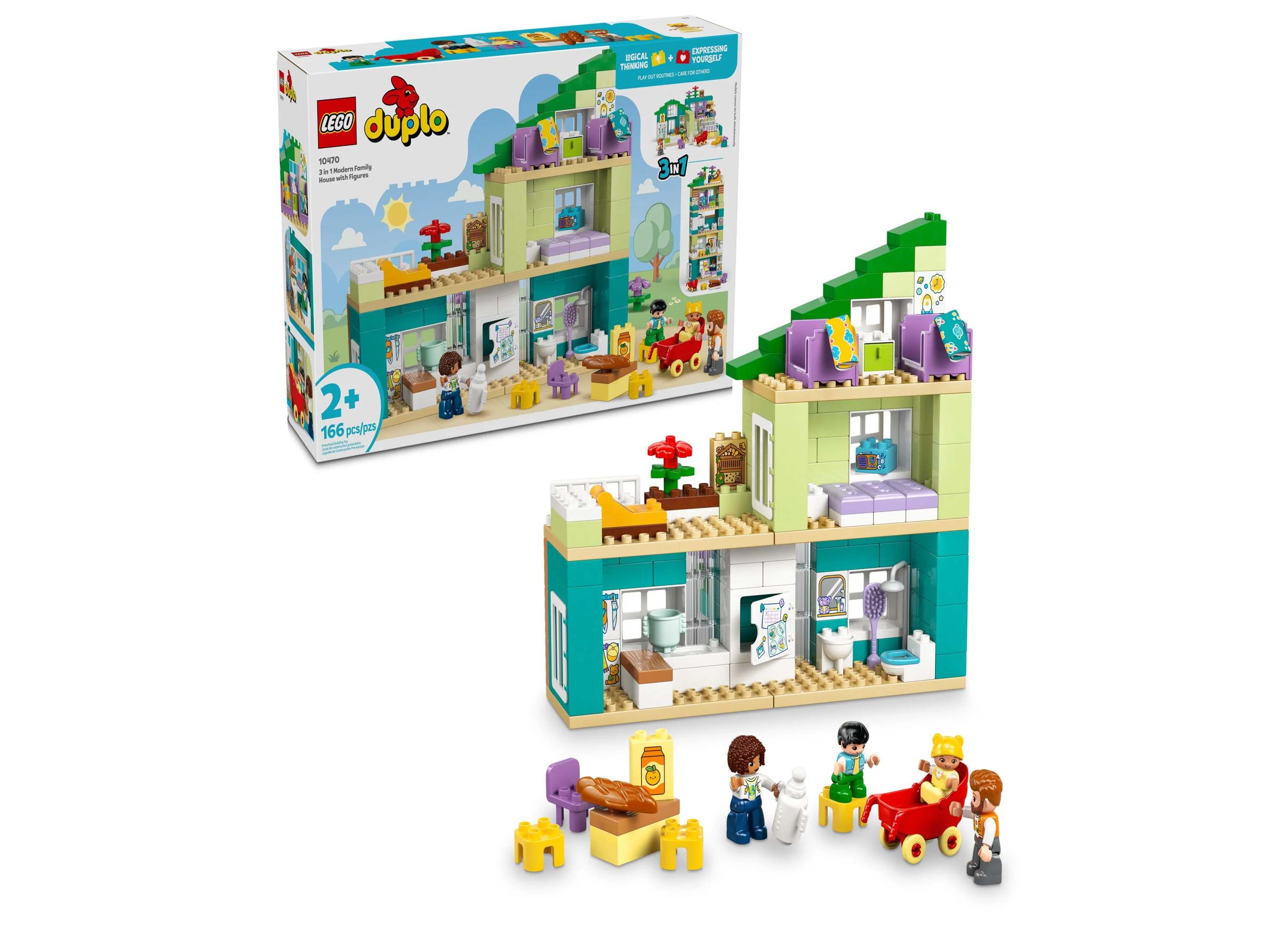 LEGO DUPLO Town Modern Family House 3-in-1 Building Kit, 166 Pieces