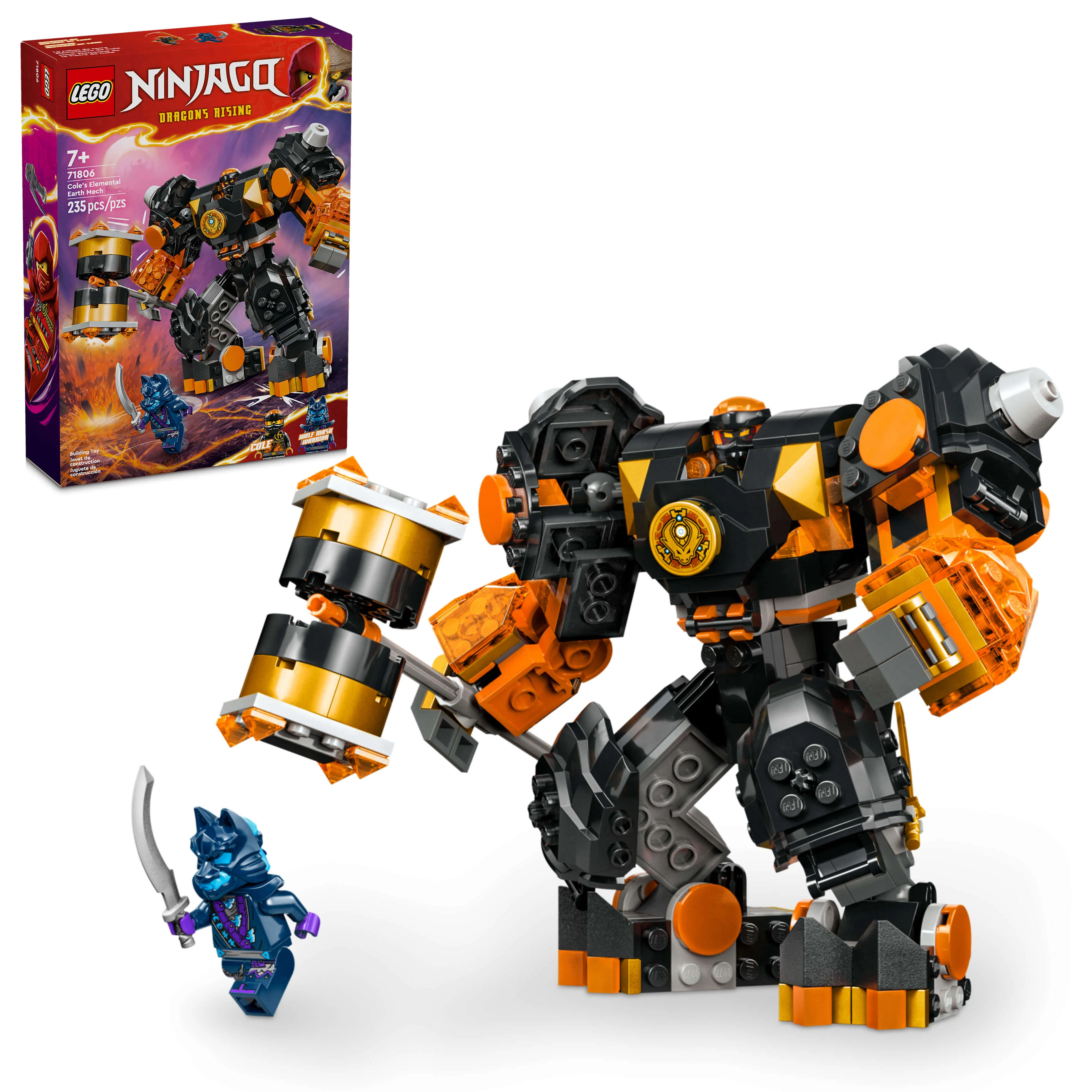 LEGO NINJAGO Cole’s Elemental Earth Mech 235-Piece Building Set