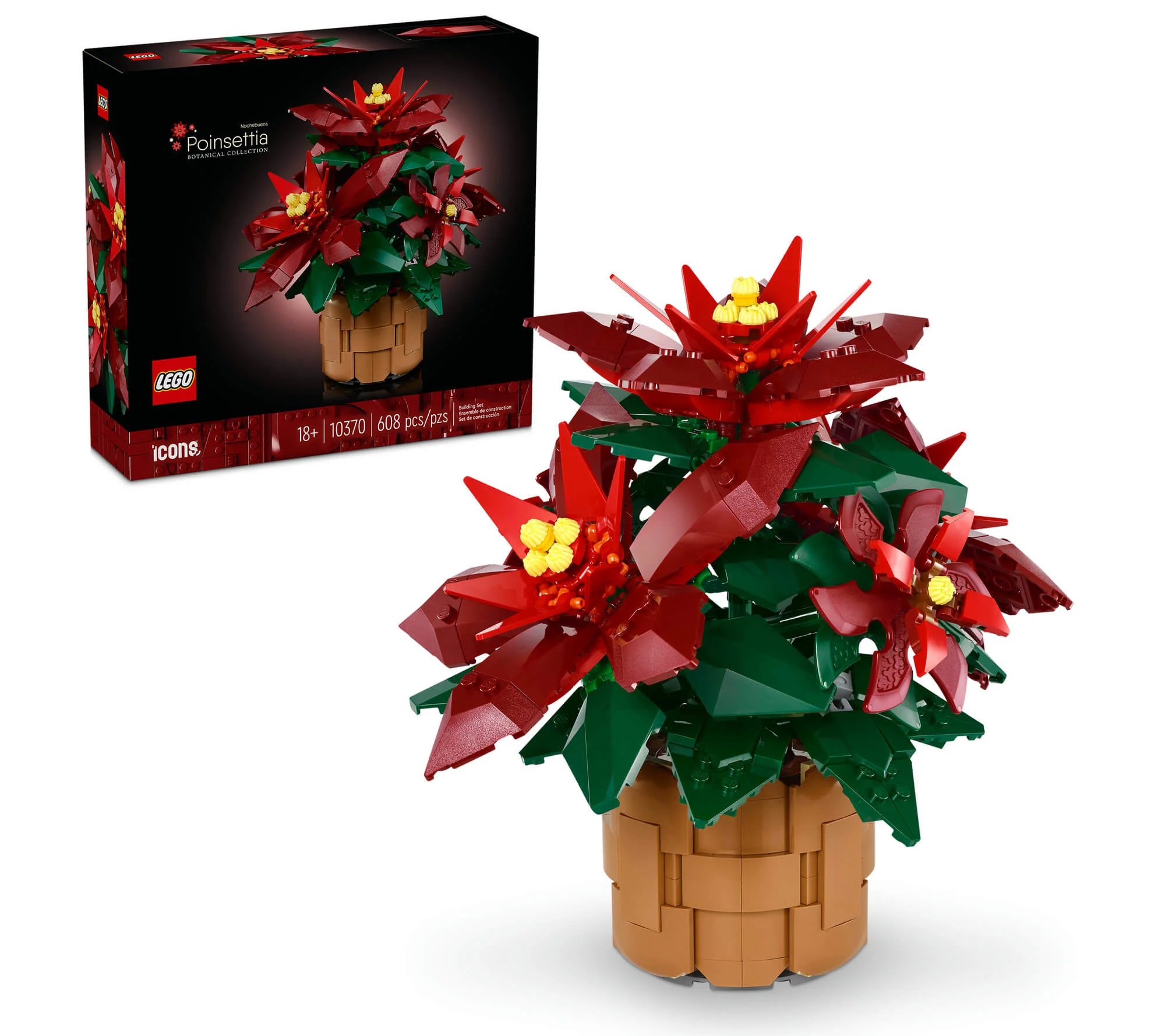LEGO Icons Poinsettia Plant Decor Building Set 10370 - Botanical Collection