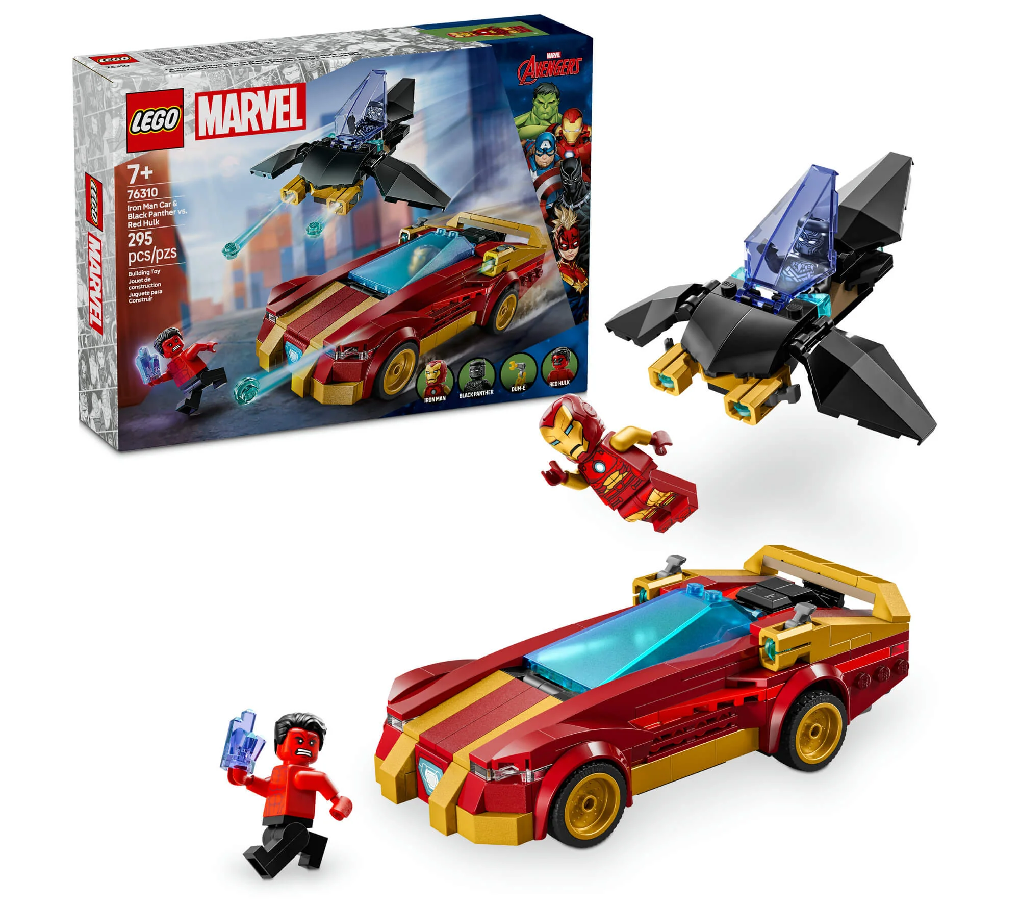 LEGO Marvel Super Heroes Iron Man Car & Black Panther vs. Red Hulk Playset 295 Pieces