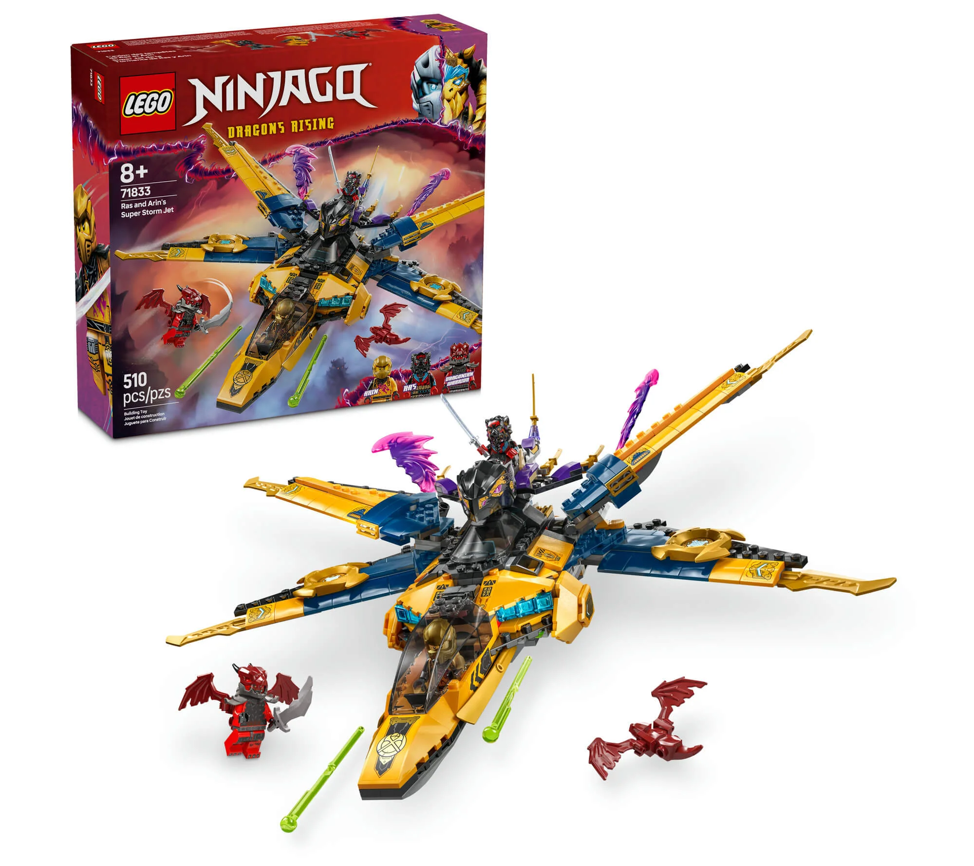 LEGO NINJAGO Ras and Arin’s Super Storm Jet Toy 71833 - 510 Pieces