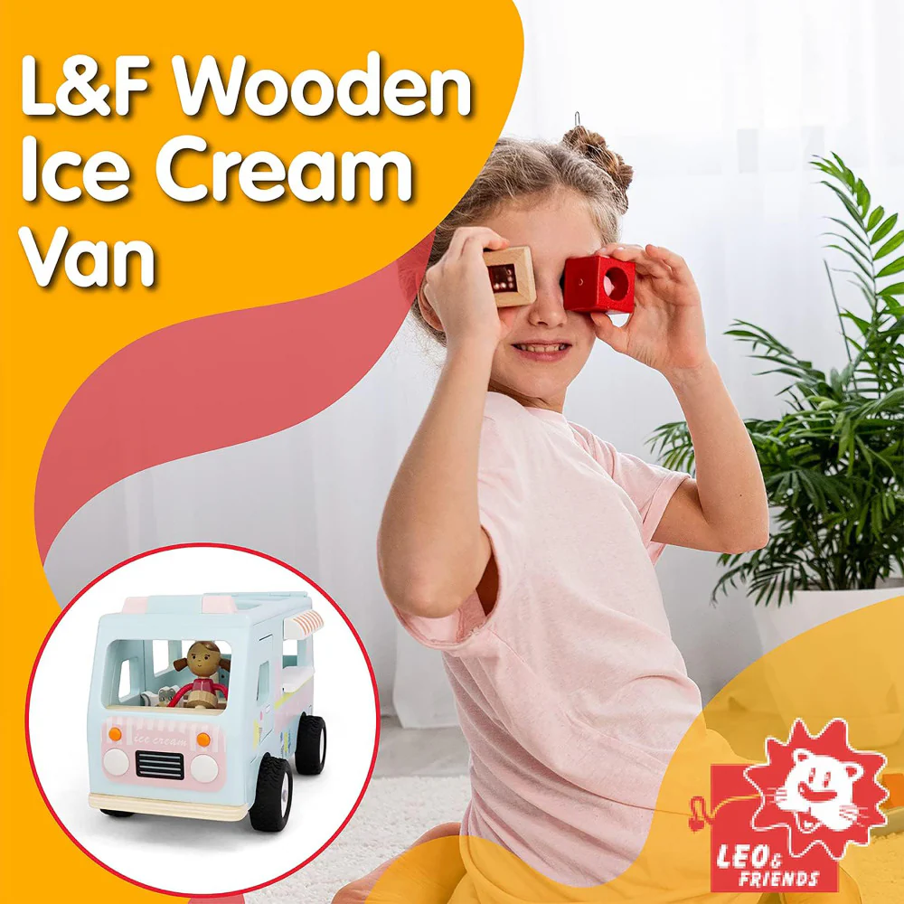LEO & FRIENDS Wooden Ice Cream Van Playset - Pastel 3 Pieces - Image 2