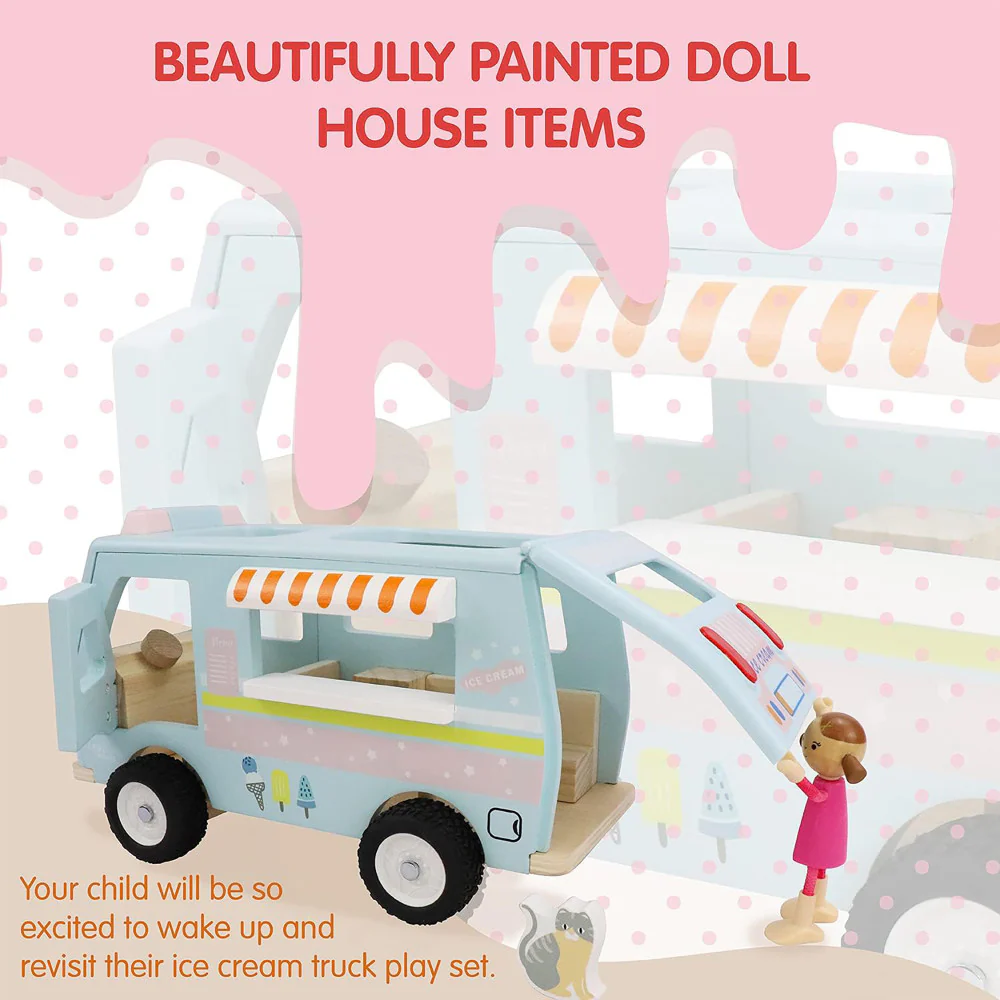 LEO & FRIENDS Wooden Ice Cream Van Playset - Pastel 3 Pieces - Image 5