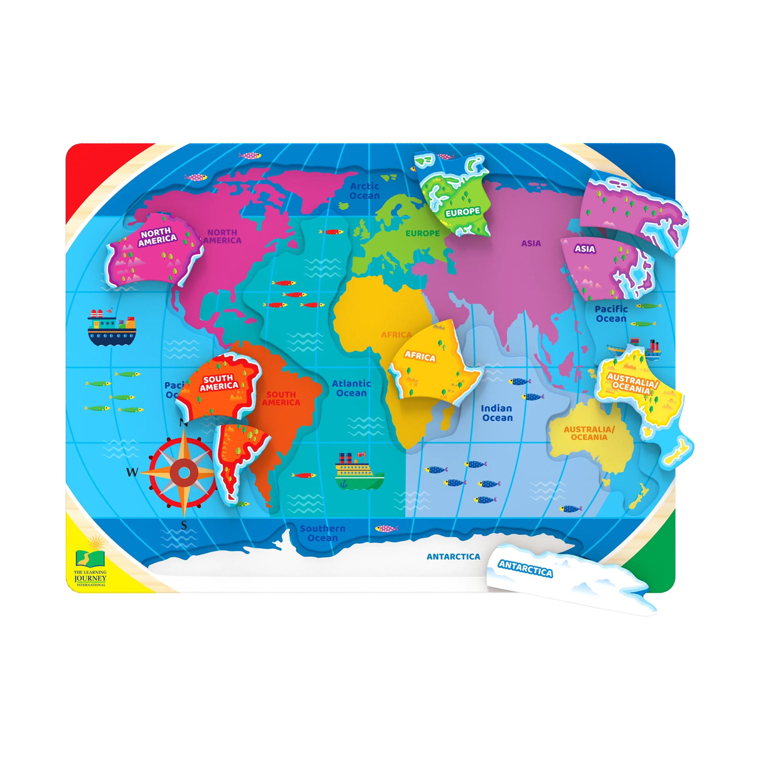 Lift & Learn Puzzle - Global Explorer - Continents & Oceans - 22 Pieces - Image 2