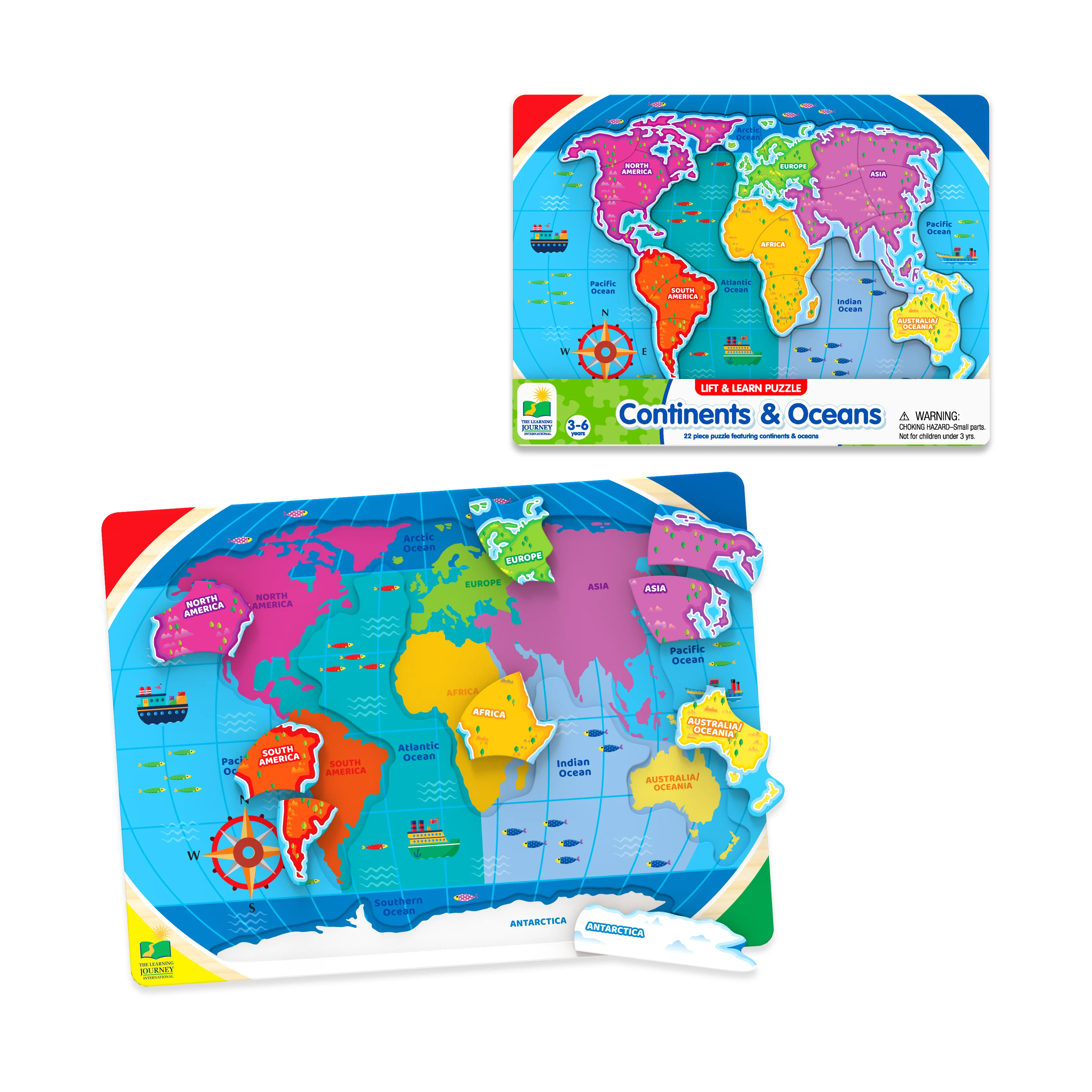 Lift & Learn Puzzle - Global Explorer - Continents & Oceans - 22 Pieces - Image 3