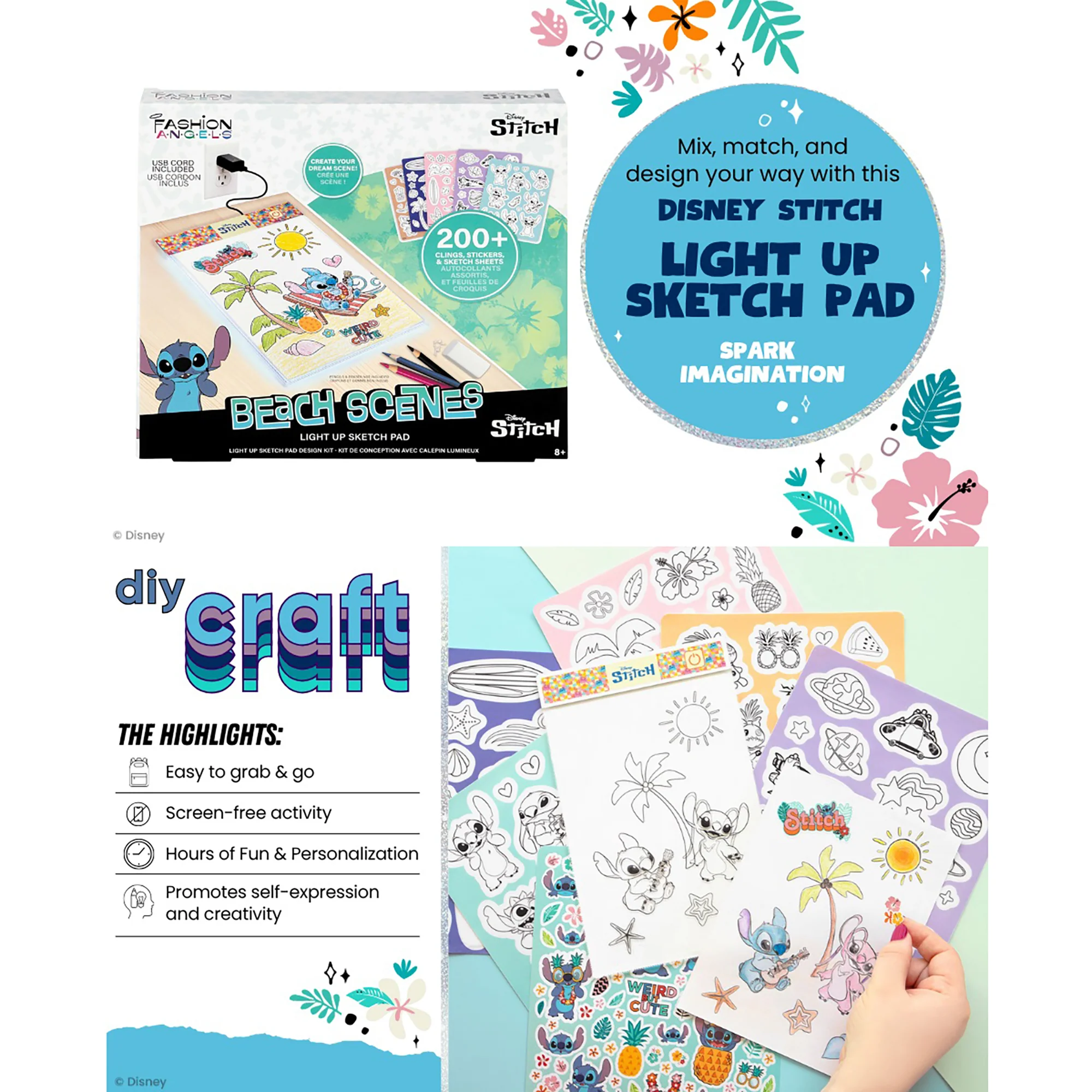 Fashion Angels Disney Stitch Light-Up Sketch Pad With Reusable Clings - Image 3