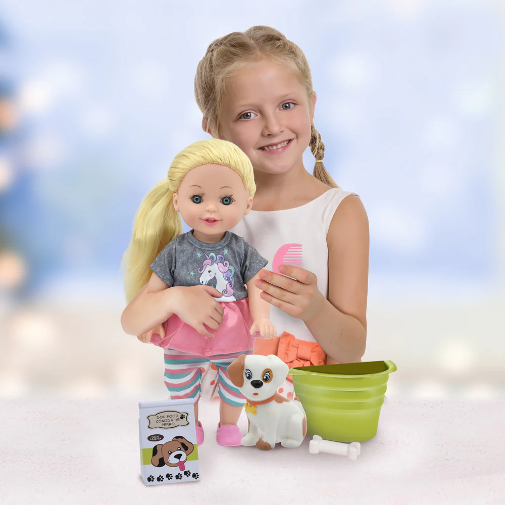 Lil Tots 14" Unicorn-Themed Talking Pet Grooming Playset with Doll - Pink/Grey/Green - Image 6