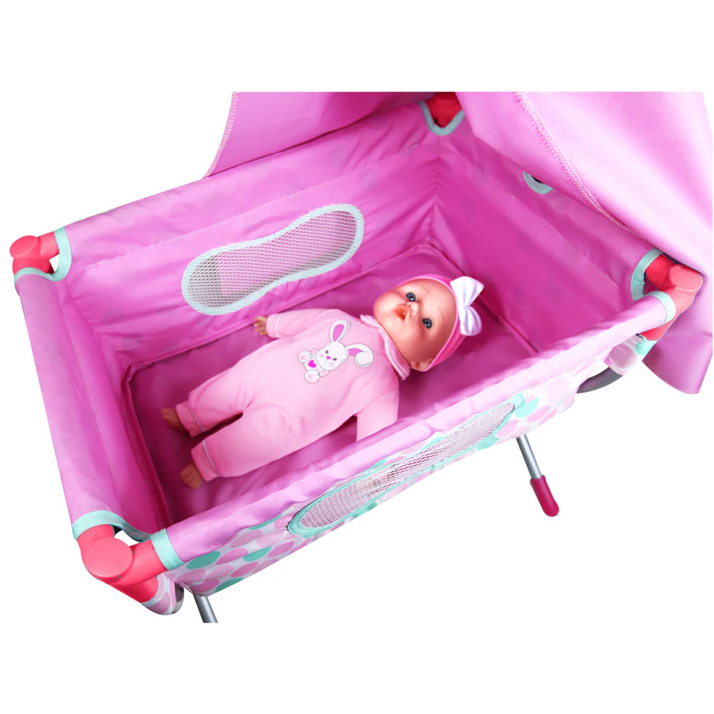 Lissi 14-inch Talking Baby Doll with Crib - Pink Bunny Outfit - Image 2