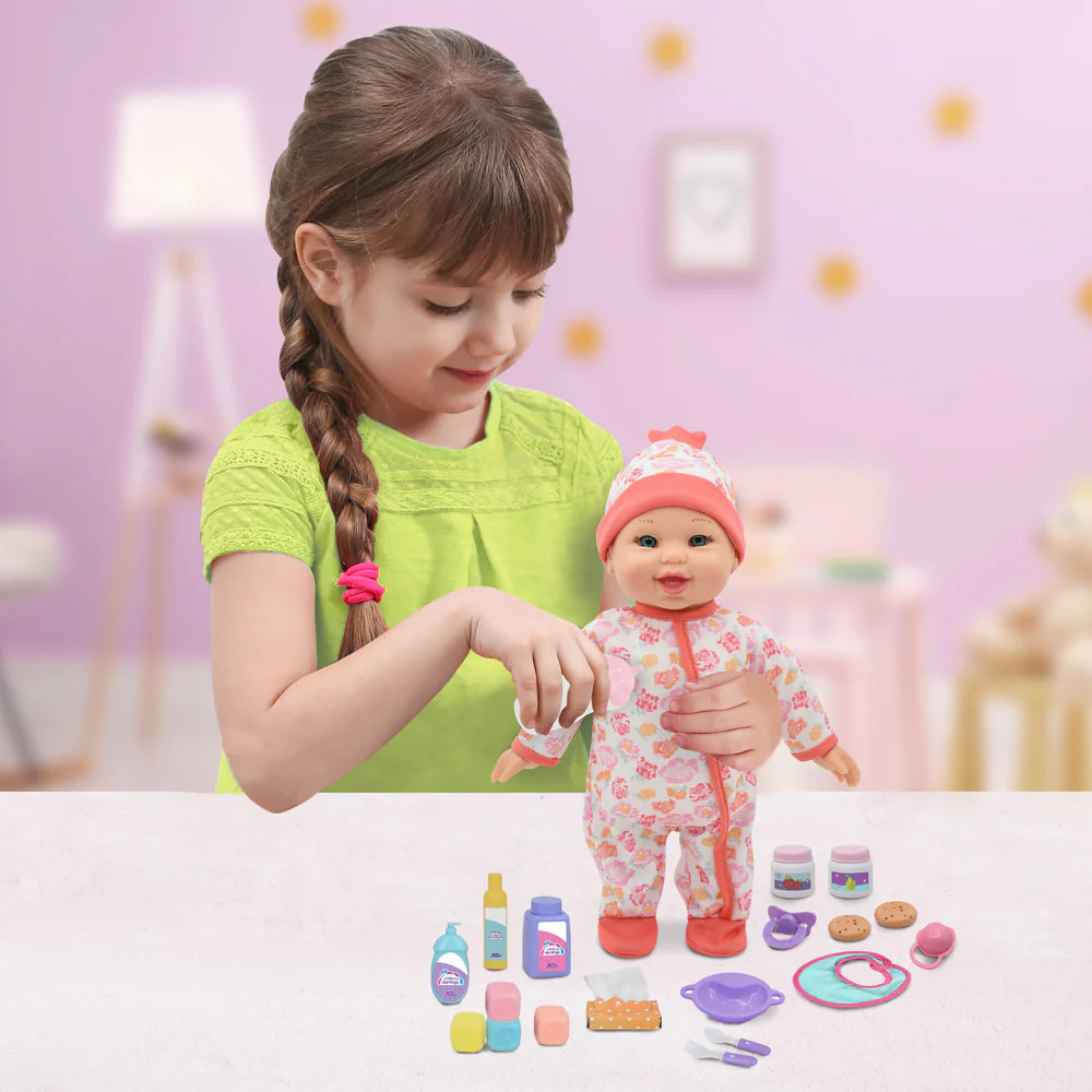 Little Darlings 12-inch Interactive Bouncing Baby Doll Playset - Pink & White - Image 4