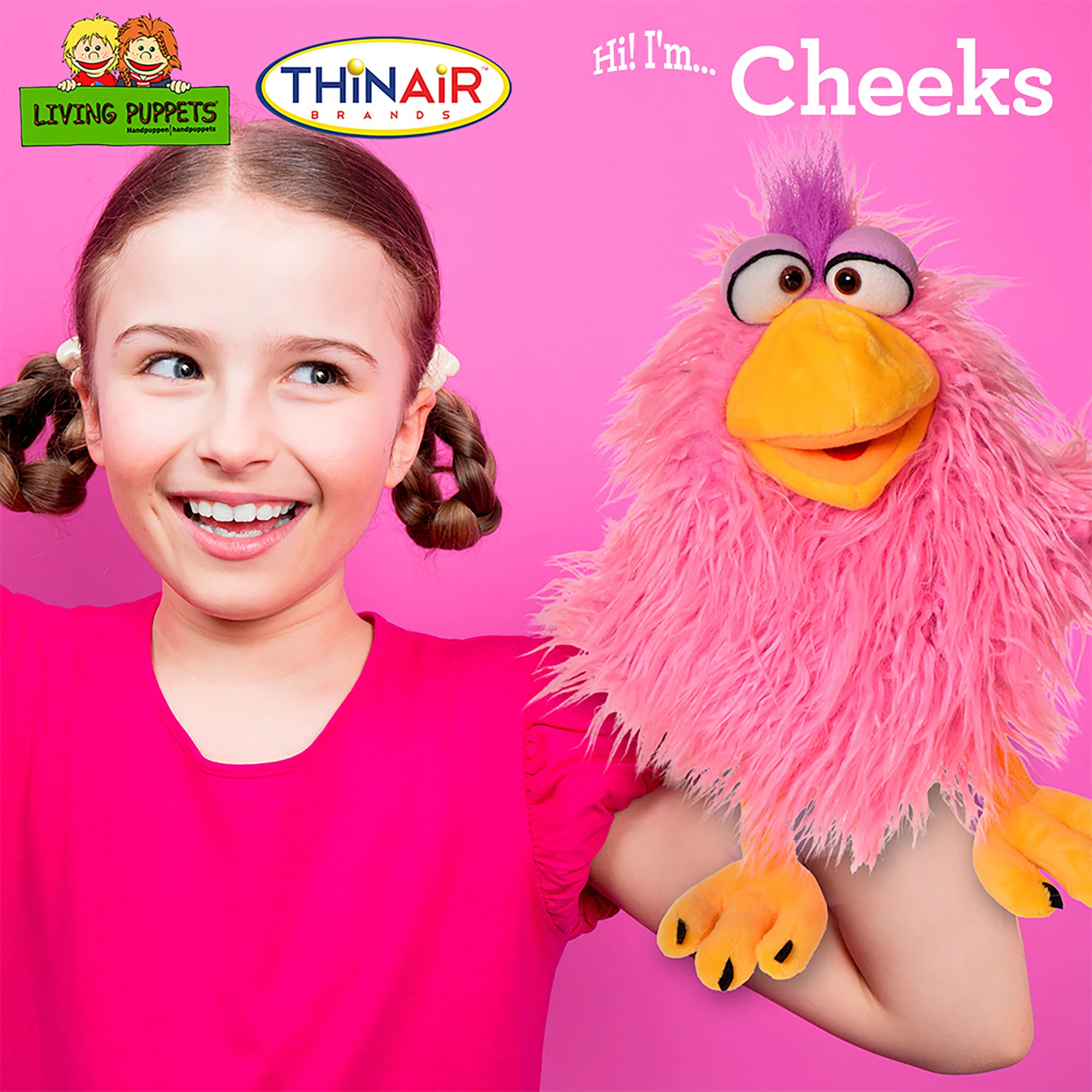 Living Puppets Cheeks The Pink Chicken Hand Puppet - 14" Plush - Image 3