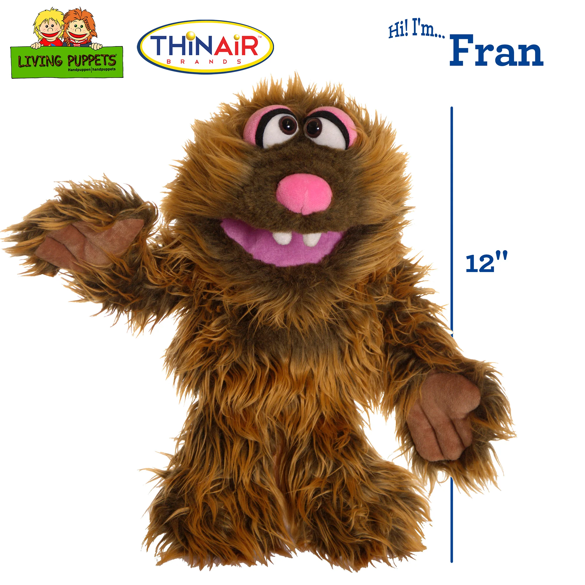 Living Puppets Fran The Friendly Brown Monster 12" Plush Hand Puppet - Image 2