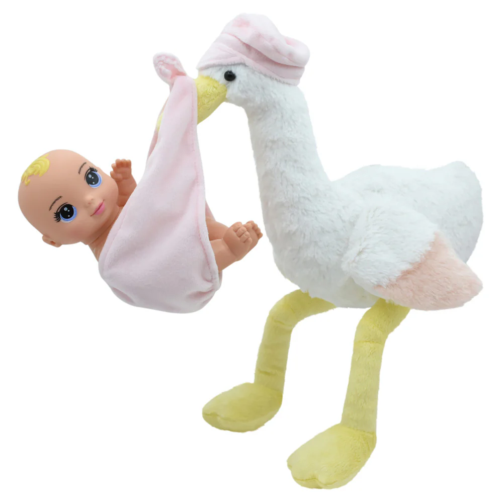 Magic Nursery 8-inch Special Delivery Set - Posable Newborn Baby Doll with Plush Stork, Pink - Image 2