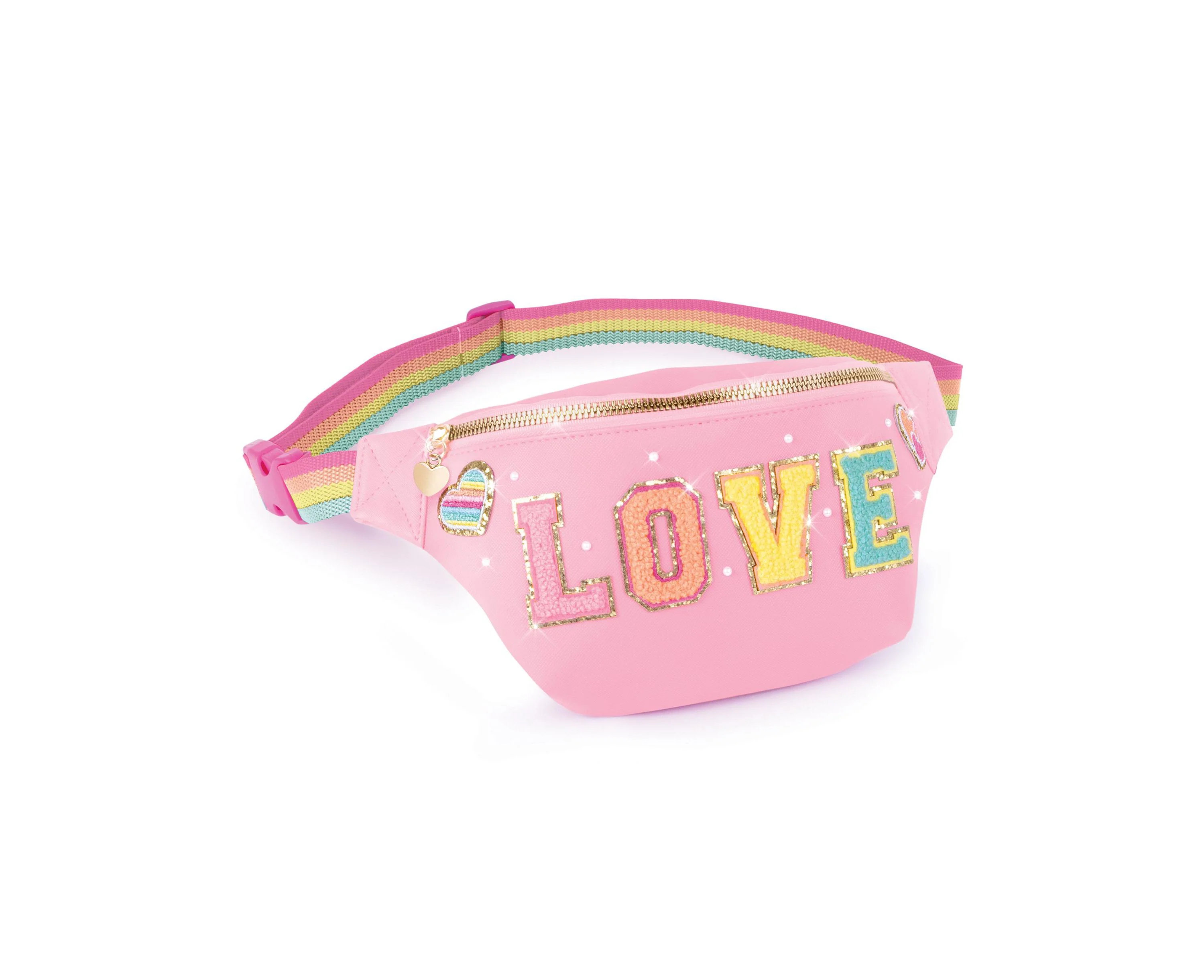 Make It Real DIY Fashion Love Patches Pink Bum Bag - Sparkly Terry Fabric - Image 3