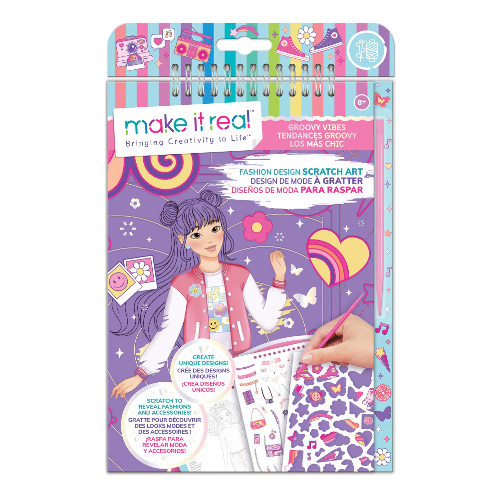 Make It Real Groovy Vibes Fashion Design Scratch Art Kit for Kids Age 8+