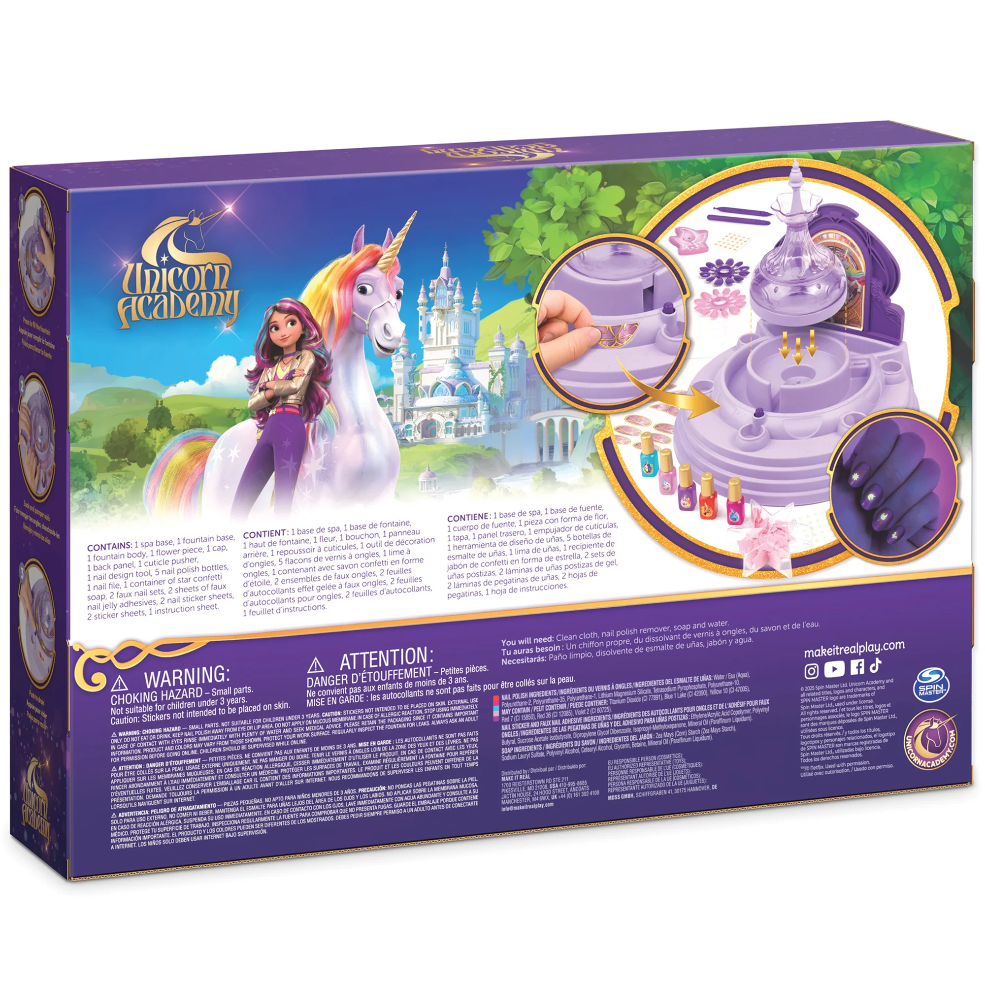 Make It Real Unicorn Academy Star Stables Fountain Nail Spa Kit – Bubble Soak, Polish & Glow Decals - Image 2