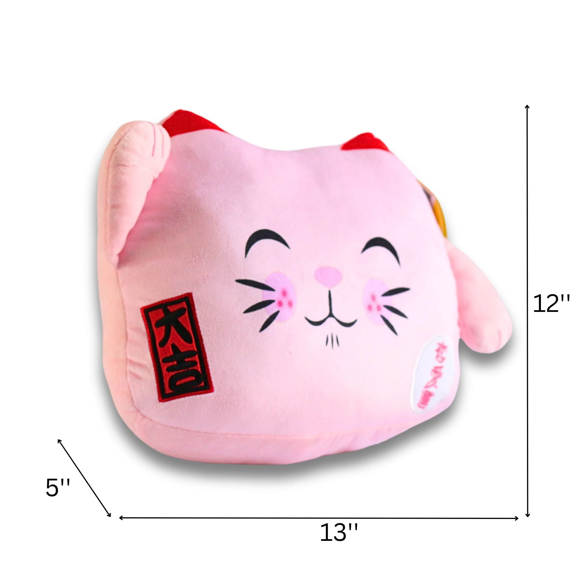 Maneki Neko Velboa Cushion – Pink Closed-Eye Kitty Delight - Image 2