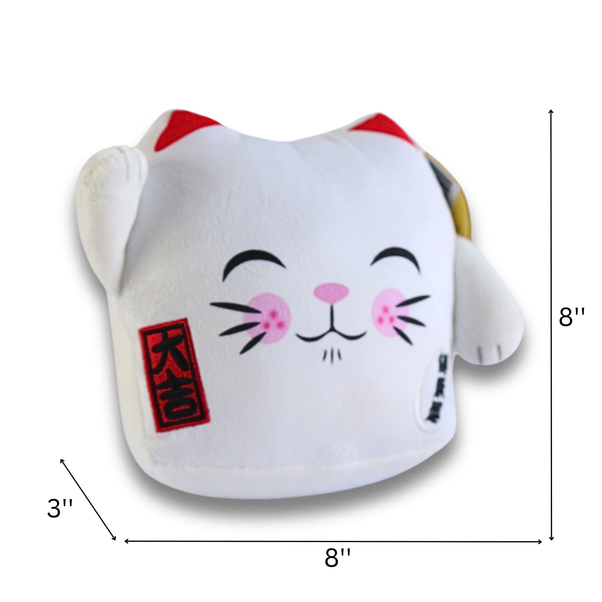 Maneki Neko Lucky Charm Soft Velboa Cushion 8 inch - White Closed Eye - Image 2